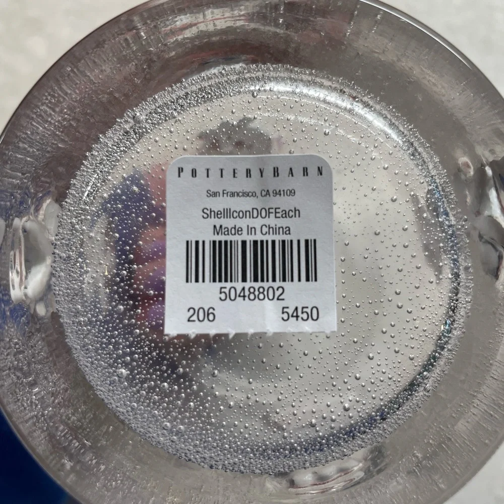 Pottery Barn Clear Glass Tumbler with Shell Design